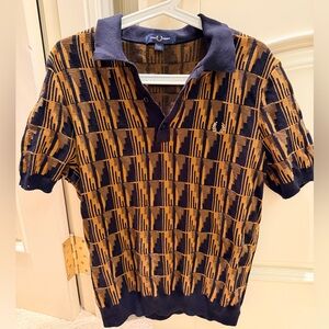 FRED PERRY Black and Brown Short-Sleeve Polo Sweater size L